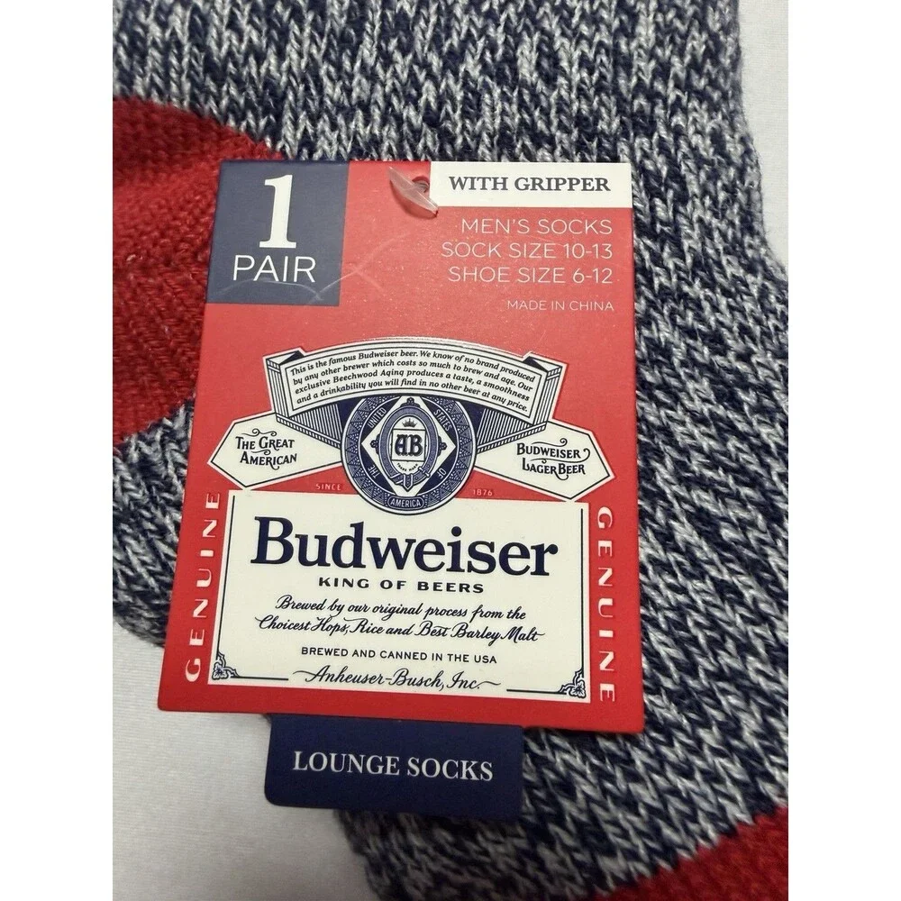 NWT Budweiser King of Beers Men’s Lounge Socks Gripper Bottom Fuzzy Socks 10-13